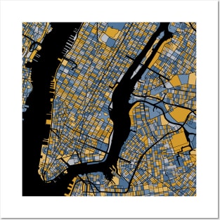 New York Map Pattern in Blue & Gold Posters and Art